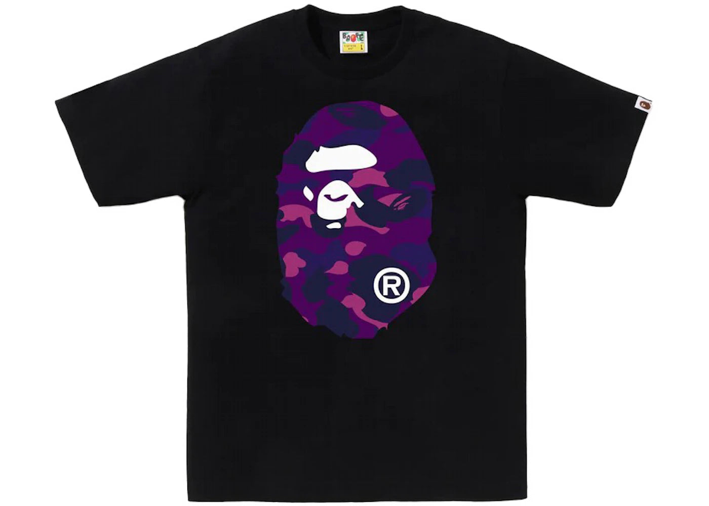 Black/Purple BAPE Color Camo Big Ape Head Tee