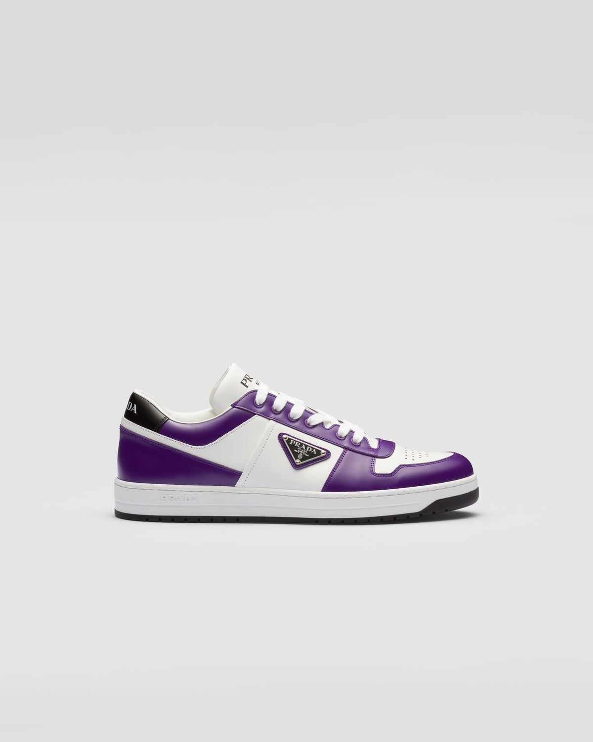 Prada Downtown Triangle Logo Leather Low-Top Sneakers Purple - Used