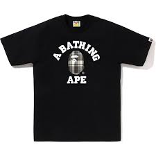 BAPE Check College Tee Black/White - (Pre-Owned)
