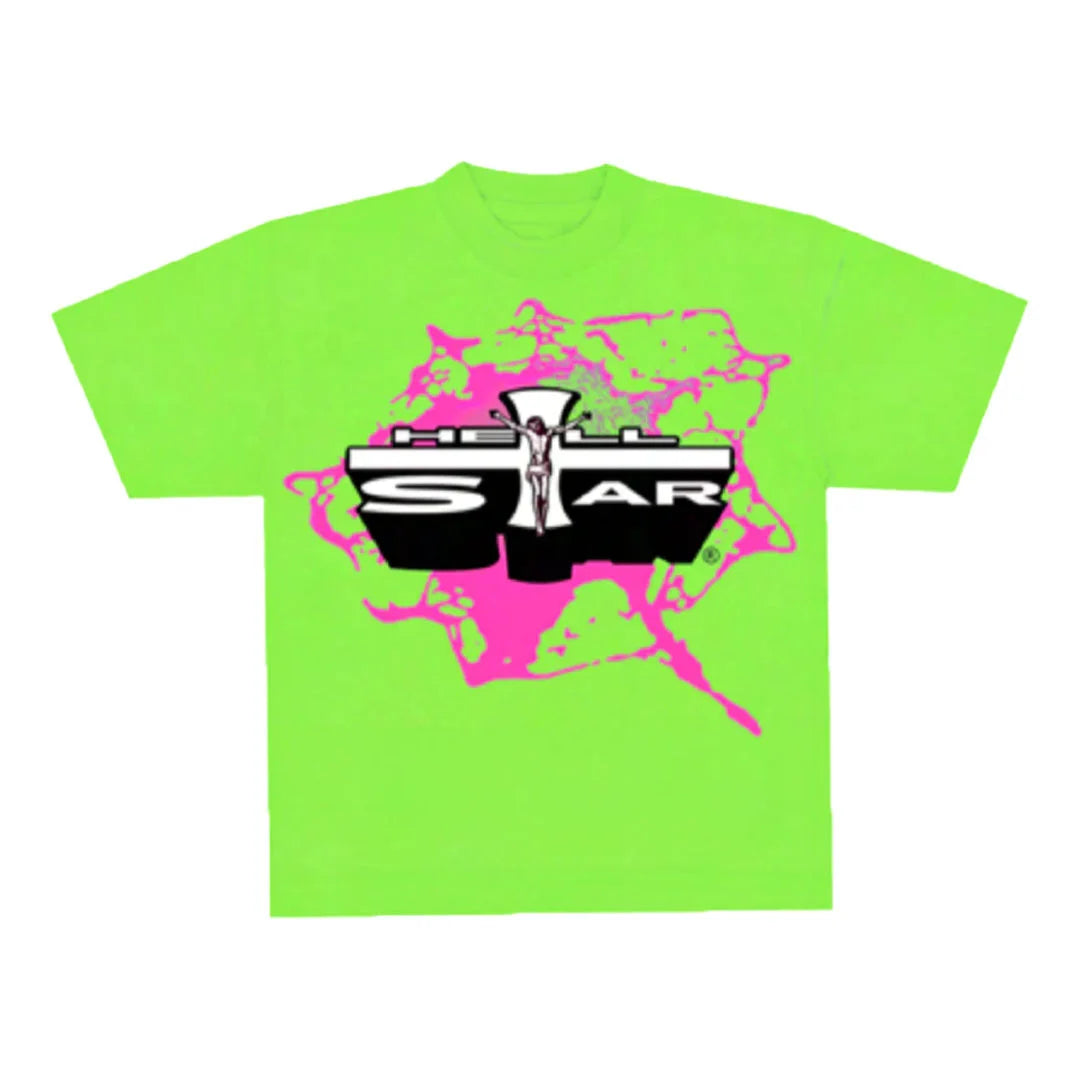 Hellstar Studios Jesus Emblem Green Pink Tee