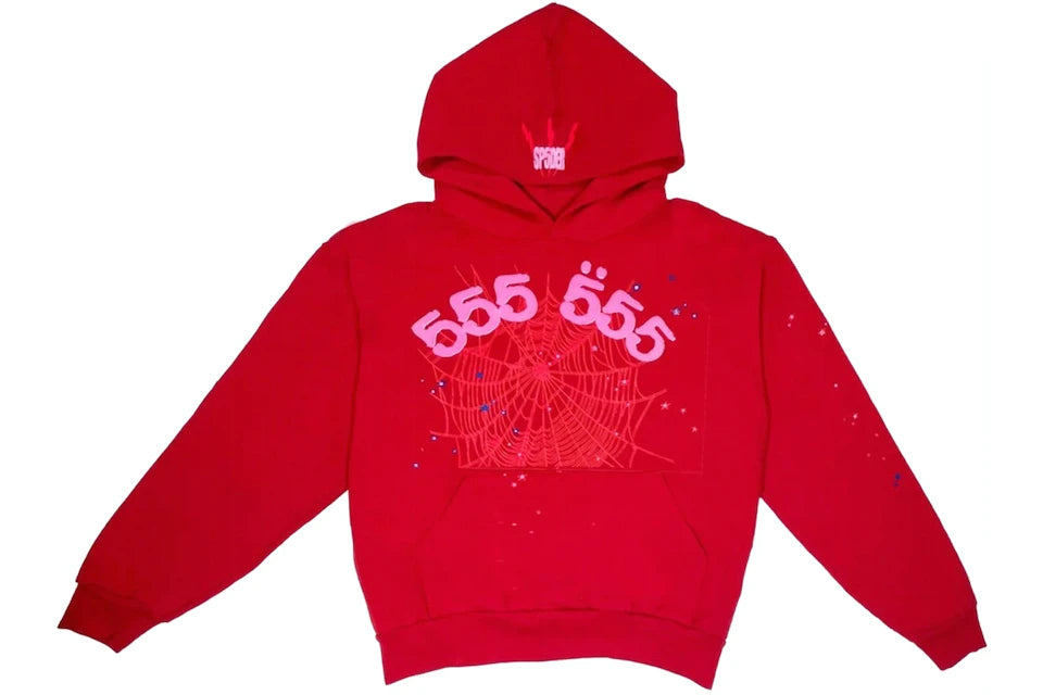 Sp5der Worldwide Red Angel Number 555 Hoodie Red