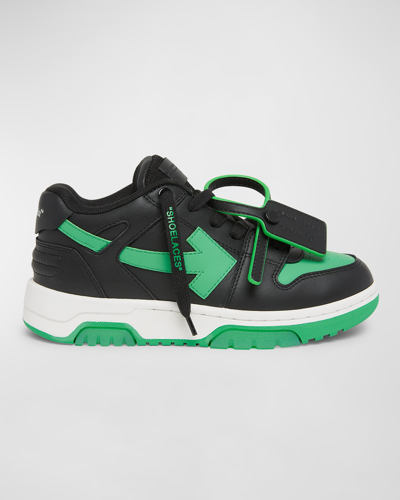 OFF-WHITE Kids' Out Of Office Leather Sneakers In Blk/green - Used