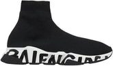 Balenciaga Speed Graffiti Trainers White Black Logo - Used