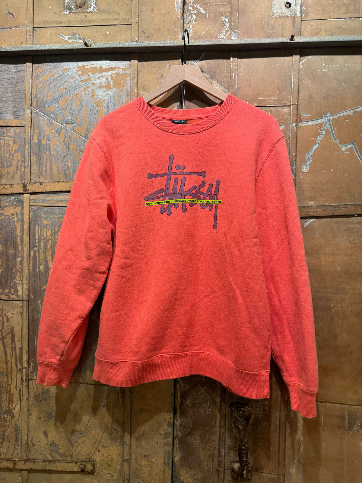 Stussy International Faded Coral Pink Crewneck Logo Graphic Sweatshirt - Used