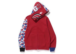 BAPE Shark Full Zip Hoodie Red- preowned